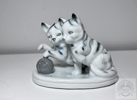 Figurka porcelanowa dwa koty z kłębkiem- Waldsassen Bareuther lata 20