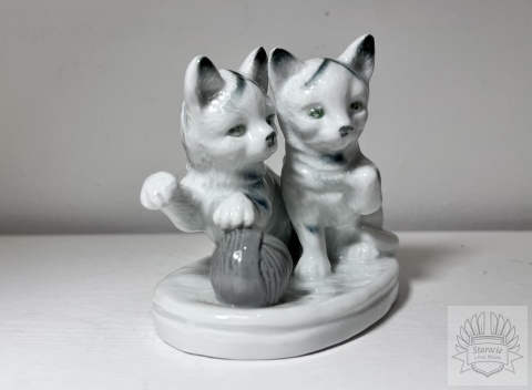 Figurka porcelanowa dwa koty z kłębkiem- Waldsassen Bareuther lata 20