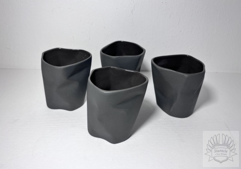 Kubki gniecione 4szt. - porcelana grafitowa Ćmielów Design