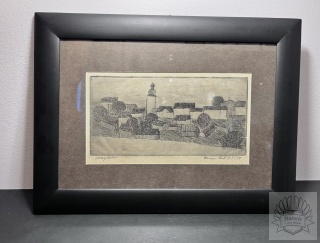 Obraz Miasto Stryków- panorama, akwafortaTomasz Rut 1989