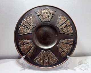 Patera miedziana, talerz- brutalizm, folk, Lignifer Isz, Węgry lata 70