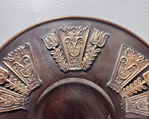 Patera miedziana, talerz- brutalizm, folk, Lignifer Isz, Węgry lata 70