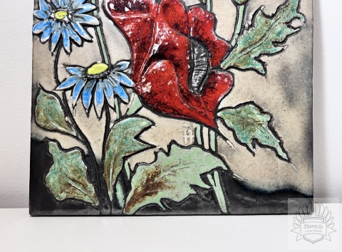 Plakieta ceramiczna Kwiaty- maki, niezapominajki! lata 70/80 Niemcy