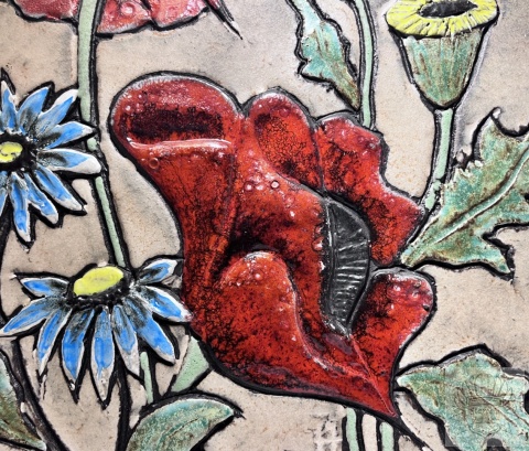 Plakieta ceramiczna Kwiaty- maki, niezapominajki! lata 70/80 Niemcy