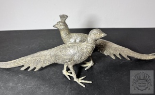 2x figurka metalowa paw- para pawi dużych, plater