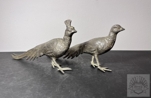2x figurka metalowa paw- para pawi dużych, plater