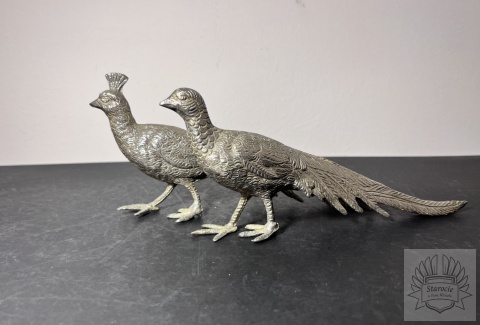 2x figurka metalowa paw- para pawi dużych, plater