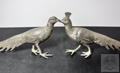 2x figurka metalowa paw- para pawi dużych, plater