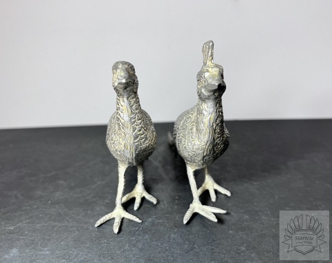 2x figurka metalowa paw- para pawi dużych, plater