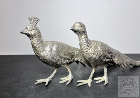 2x figurka metalowa paw- para pawi dużych, plater