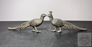 2x figurka metalowa paw- para pawi małych, plater