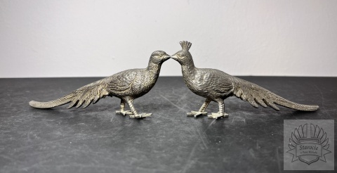 2x figurka metalowa paw- para pawi małych, plater