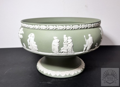 Patera na nodze Wedgwood "Jasperware Green"- biskwit